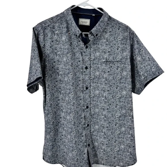 7Diamonds Mens Short Sleeve Button Up Shirt Blue Floral Print 4 Way Stretch Sz L - Picture 5 of 12
